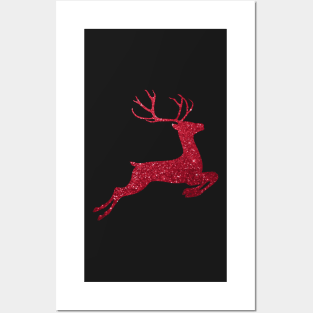 Red Faux Glitter Reindeer Posters and Art